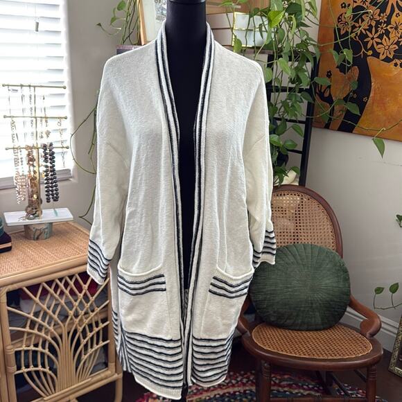 NWT Splendid Off White & Blue Stripes Open Front 100% Cotton Cardigan - Picture 1 of 5